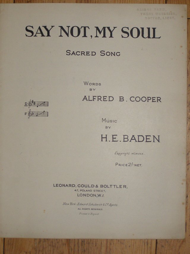 Preview of the first image of Say not, my Soul - Cooper / Baden (Incl P&P).