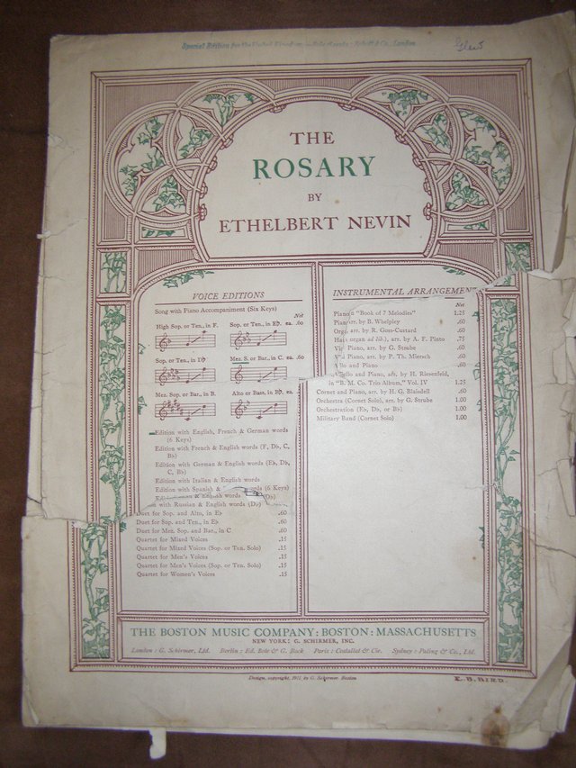 Preview of the first image of The Rosary - Ethelbert Nevin (Incl P&P).