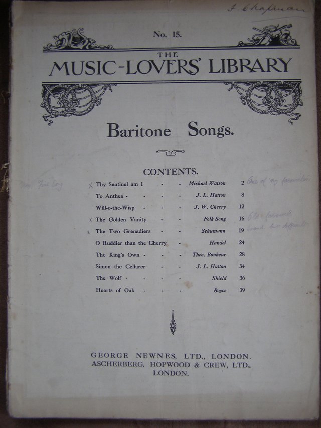 Preview of the first image of Music Lovers Library No.15 - Baritone songs (Incl P&P).