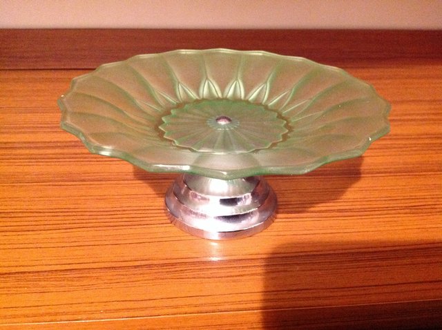 Preview of the first image of Vintage Cake Stand (Glass and Alloy).