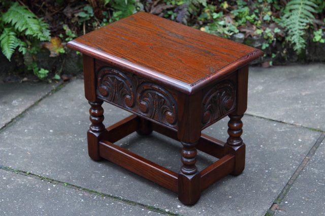 Image 3 of OLD CHARM TUDOR OAK CHEST SLIPPER SEWING BOX COFFEE TABLE