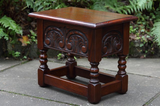 Image 5 of OLD CHARM TUDOR OAK CHEST SLIPPER SEWING BOX COFFEE TABLE