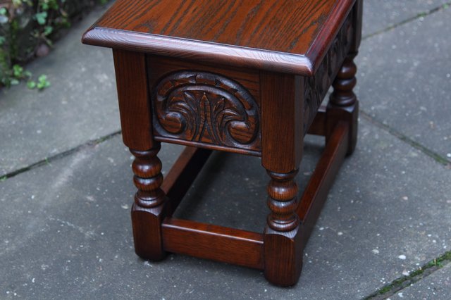 Image 6 of OLD CHARM TUDOR OAK CHEST SLIPPER SEWING BOX COFFEE TABLE