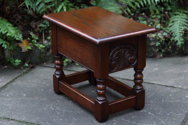 Image 7 of OLD CHARM TUDOR OAK CHEST SLIPPER SEWING BOX COFFEE TABLE