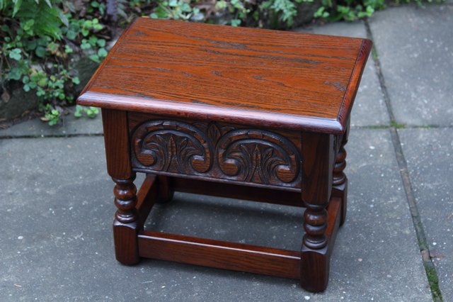 Image 11 of OLD CHARM TUDOR OAK CHEST SLIPPER SEWING BOX COFFEE TABLE