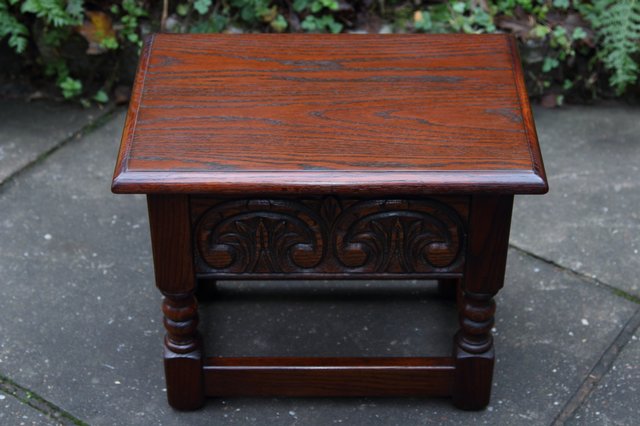 Image 21 of OLD CHARM TUDOR OAK CHEST SLIPPER SEWING BOX COFFEE TABLE