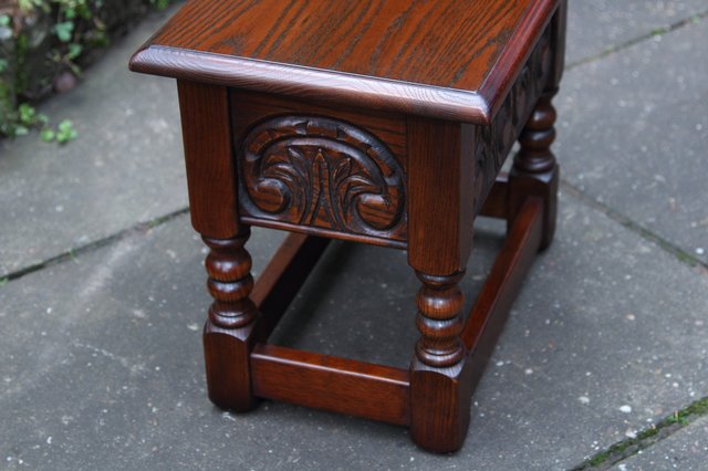 Image 23 of OLD CHARM TUDOR OAK CHEST SLIPPER SEWING BOX COFFEE TABLE