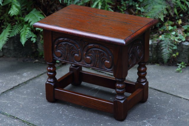 Image 24 of OLD CHARM TUDOR OAK CHEST SLIPPER SEWING BOX COFFEE TABLE