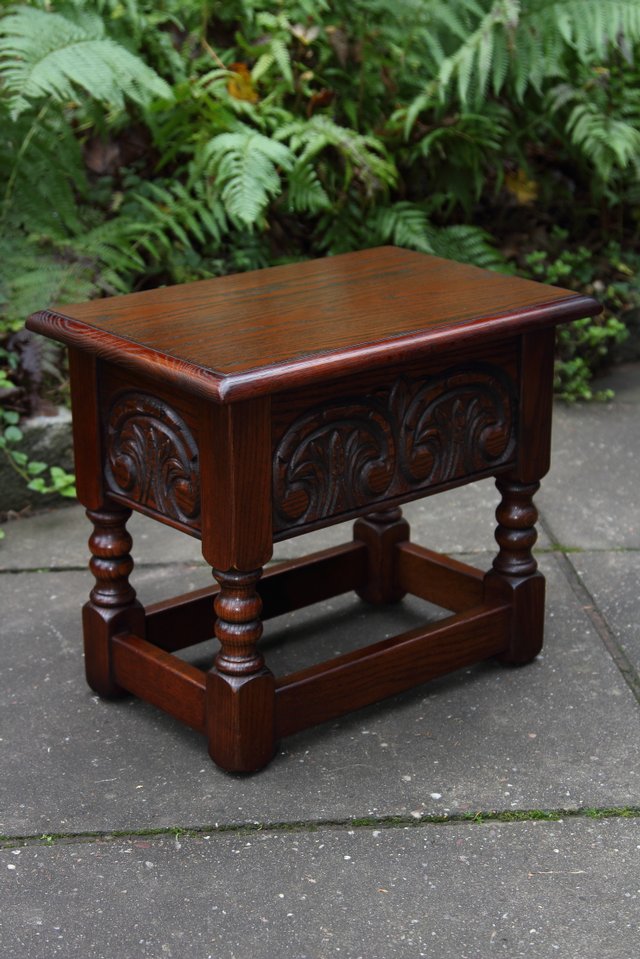 Image 37 of OLD CHARM TUDOR OAK CHEST SLIPPER SEWING BOX COFFEE TABLE