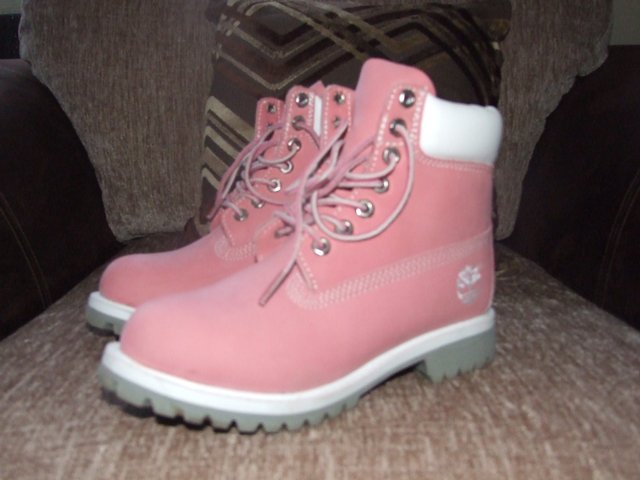 Preview of the first image of Timberland women's pink prem nubuck boots.