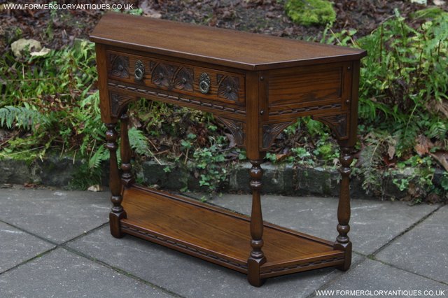 Image 4 of OLD CHARM LIGHT OAK SIDE CONSOLE LAMP HALL SERVING TABLE