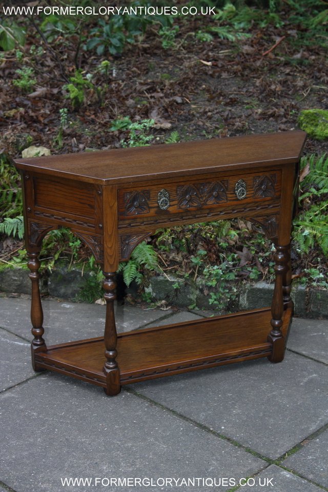 Image 11 of OLD CHARM LIGHT OAK SIDE CONSOLE LAMP HALL SERVING TABLE