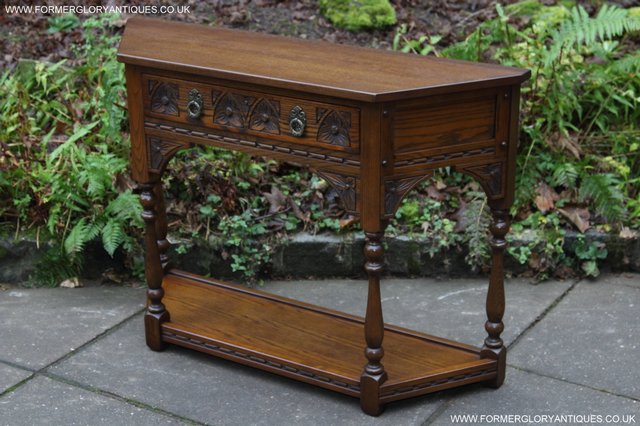 Image 20 of OLD CHARM LIGHT OAK SIDE CONSOLE LAMP HALL SERVING TABLE
