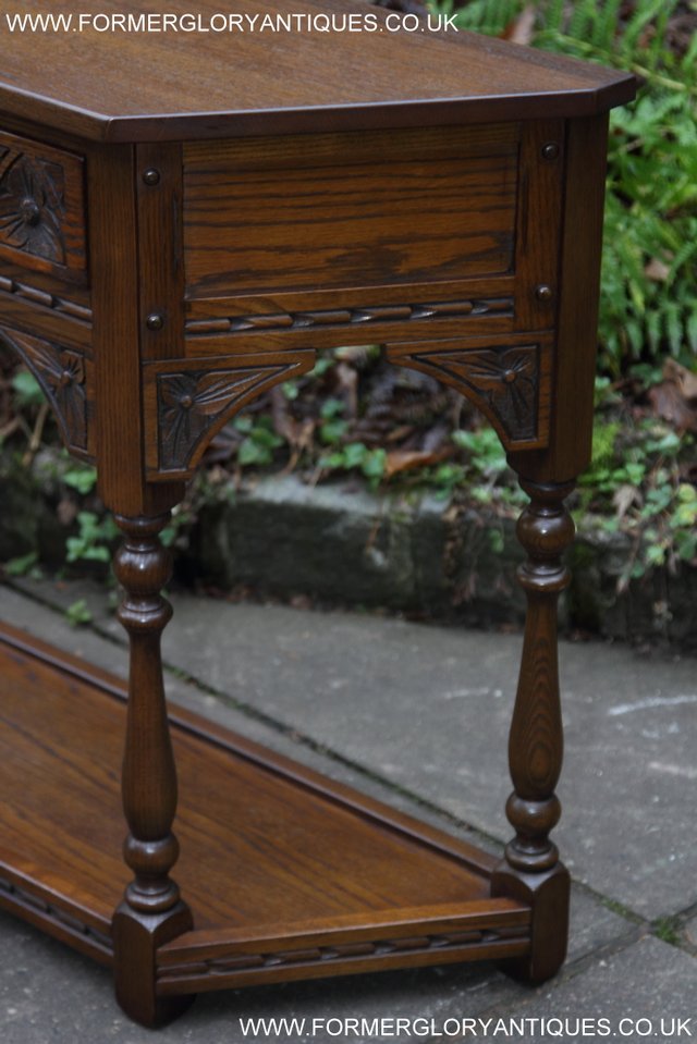 Image 29 of OLD CHARM LIGHT OAK SIDE CONSOLE LAMP HALL SERVING TABLE