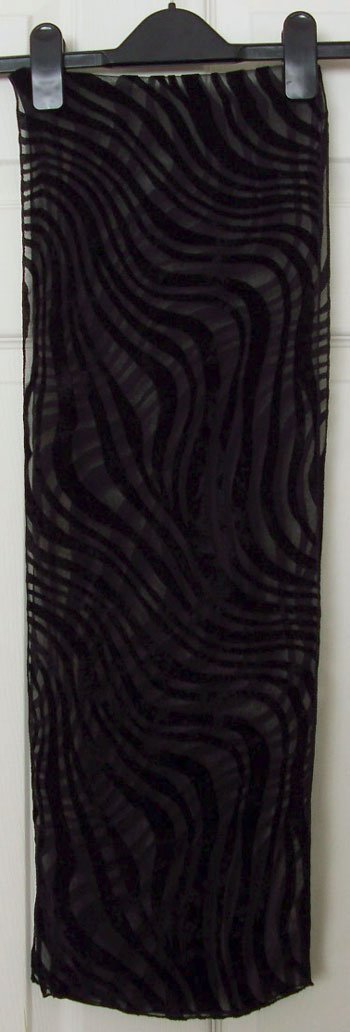 Preview of the first image of BEAUTIFUL LADIES BLACK VELOUR STRIPE SCARF.