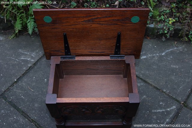 Image 3 of OLD CHARM TUDOR OAK SLIPPER SEWING BOX COFFEE TABLE