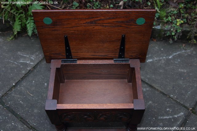 Image 9 of OLD CHARM TUDOR OAK SLIPPER SEWING BOX COFFEE TABLE