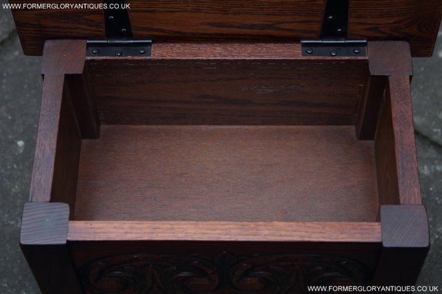Image 33 of OLD CHARM TUDOR OAK SLIPPER SEWING BOX COFFEE TABLE