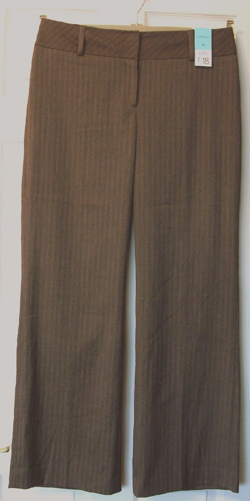 Preview of the first image of BNWT LADIES BROWN PINSTRIPE TROUSERS BY MATALAN - SZ 14 B19.
