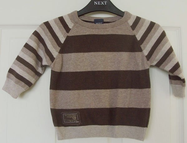 Preview of the first image of BABY BOYS SMART BROWN 2 TONE STRIPE JUMPER BY NEXT.