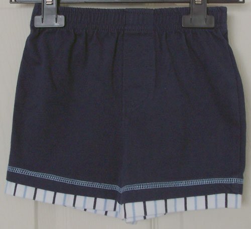 Preview of the first image of BABY BOYS NAVY SHORTS WITH STRIPE TRIM - AGE 18 MTHS.