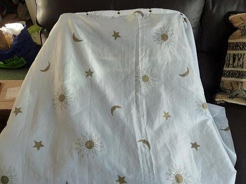 Preview of the first image of Fabric shower curtain, gold stars and moons.