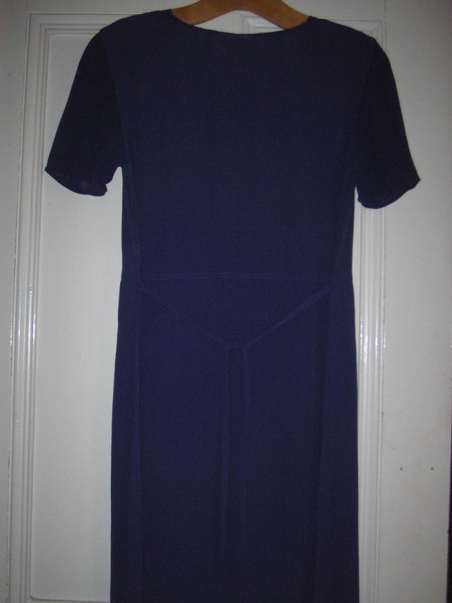 Image 2 of Long Purple Crepe Dress with waist tie - UK 12