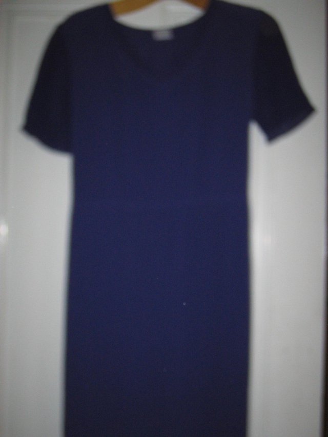 Image 3 of Long Purple Crepe Dress with waist tie - UK 12