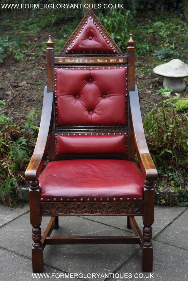 Image 2 of OLD CHARM THRONE CHAIR LEATHER WRITING TABLE DESK ARMCHAIR
