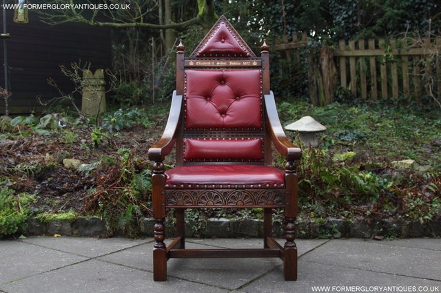 Preview of the first image of OLD CHARM THRONE CHAIR LEATHER WRITING TABLE DESK ARMCHAIR.