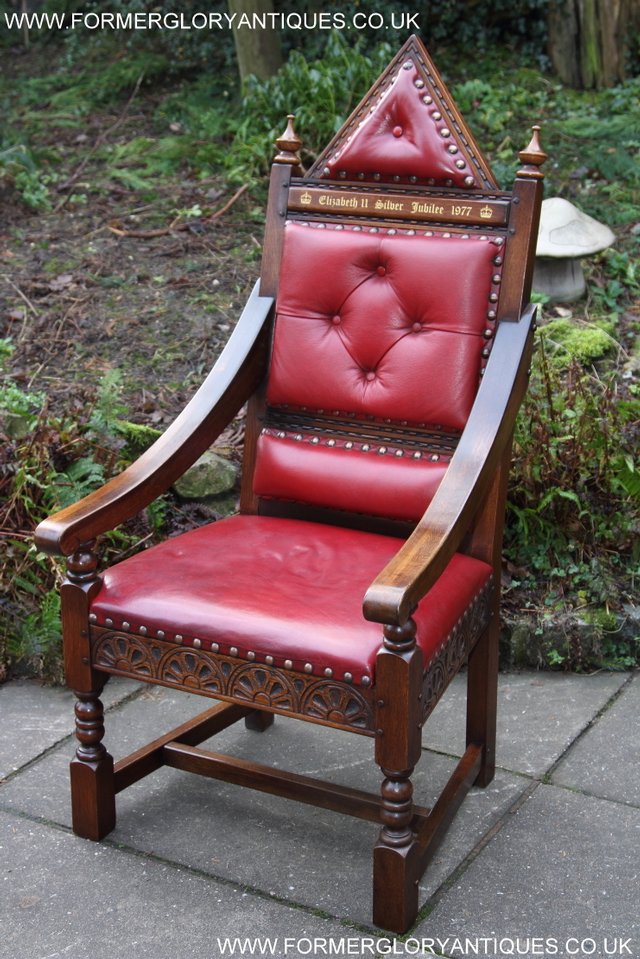 Image 15 of OLD CHARM THRONE CHAIR LEATHER WRITING TABLE DESK ARMCHAIR