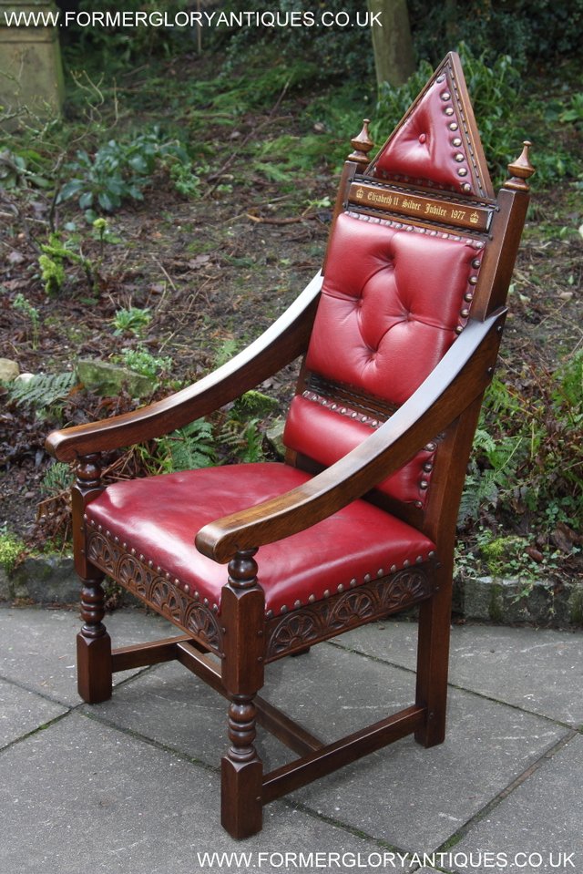Image 17 of OLD CHARM THRONE CHAIR LEATHER WRITING TABLE DESK ARMCHAIR