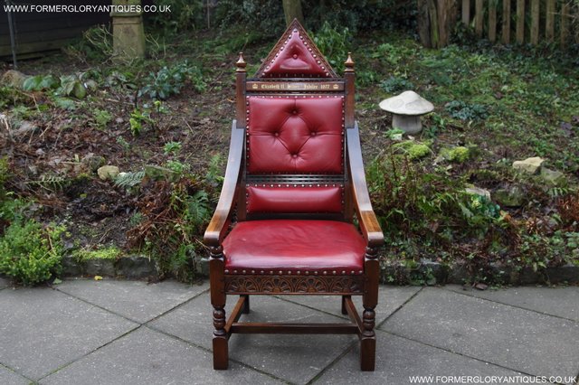 Image 37 of OLD CHARM THRONE CHAIR LEATHER WRITING TABLE DESK ARMCHAIR