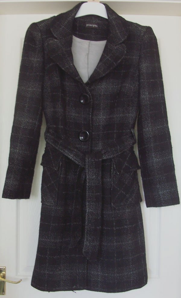 Preview of the first image of LADIES BLACK & GREY CHECK WINTER COAT BY PRINCIPLES - SZ 10.
