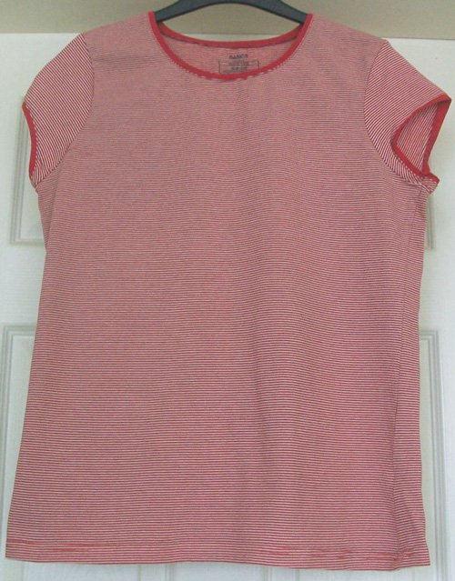 Preview of the first image of GORGEOUS LADIES RED & WHITE STRIPE T SHIRT SZ 16   B1.