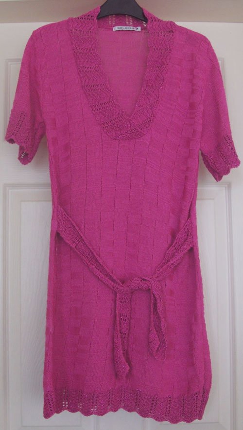 Preview of the first image of LADIES PINK CROCHETED STYLE DRESS/TOP BY SELECT - SZ M B24.