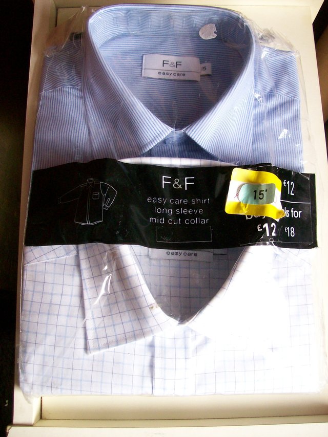 Preview of the first image of Two New Mens Shirts 15" Collar. Blue and White /Blue Check.
