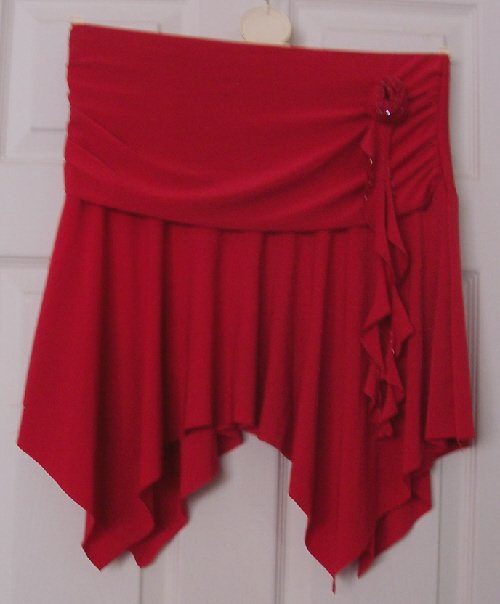 Preview of the first image of LADIES RED HANDKERCHIEF STYLE SKIRT - SZ L/XL  B10.