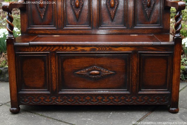 Image 4 of OAK SETTLE ARMCHAIR HALL MONKS BENCH PEW BLANKET CHEST TABLE