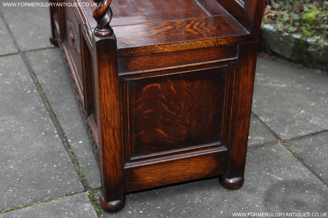 Image 7 of OAK SETTLE ARMCHAIR HALL MONKS BENCH PEW BLANKET CHEST TABLE