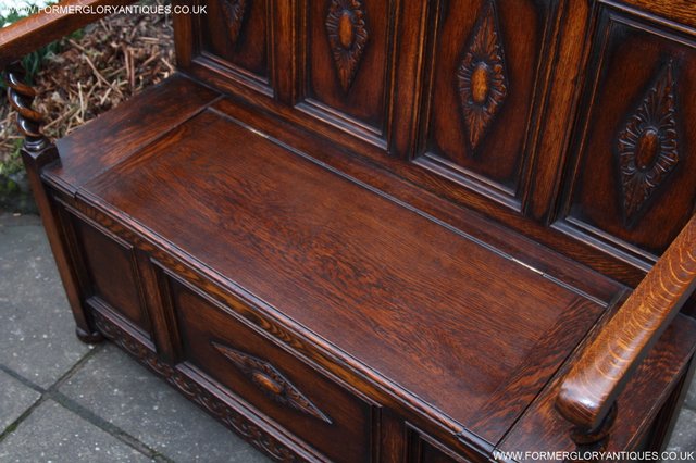 Image 9 of OAK SETTLE ARMCHAIR HALL MONKS BENCH PEW BLANKET CHEST TABLE