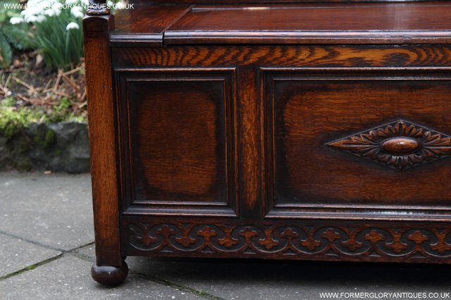 Image 15 of OAK SETTLE ARMCHAIR HALL MONKS BENCH PEW BLANKET CHEST TABLE