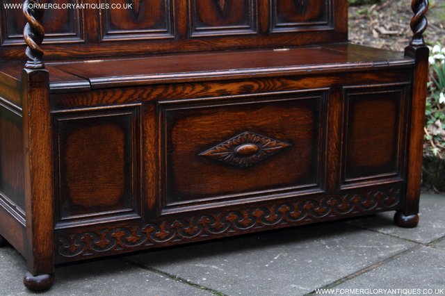 Image 21 of OAK SETTLE ARMCHAIR HALL MONKS BENCH PEW BLANKET CHEST TABLE