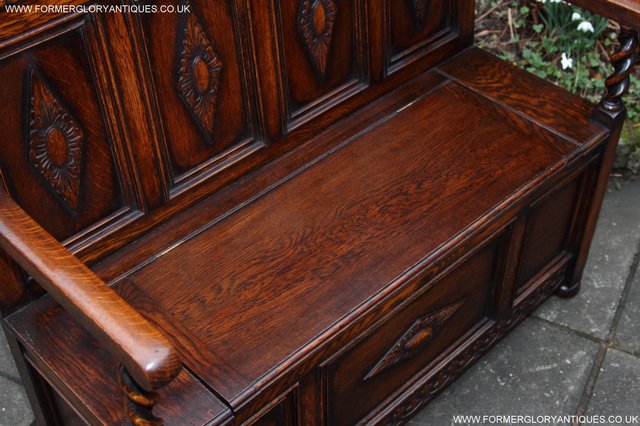 Image 28 of OAK SETTLE ARMCHAIR HALL MONKS BENCH PEW BLANKET CHEST TABLE