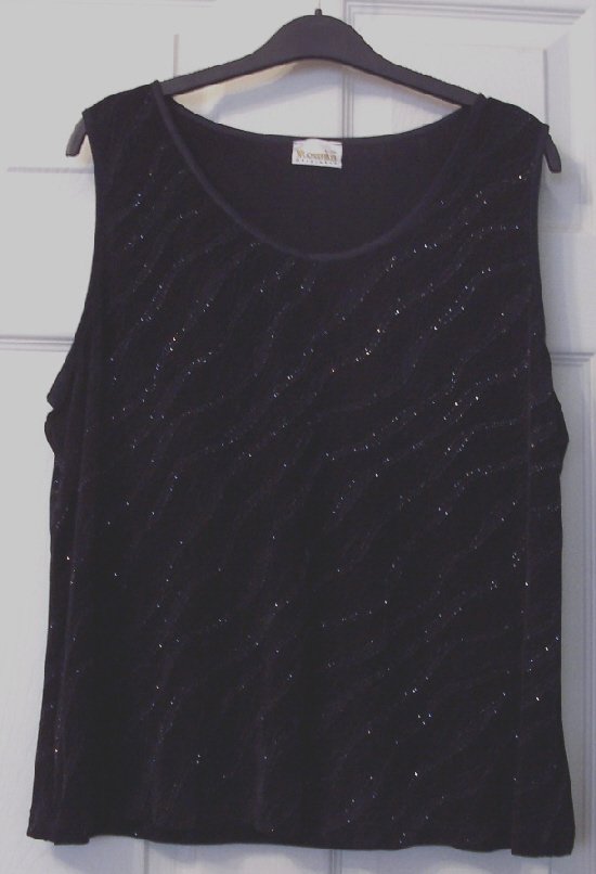 Preview of the first image of BEAUTIFUL LADIES BLACK GLITTER VEST TOP - SZ L/XL  B20.