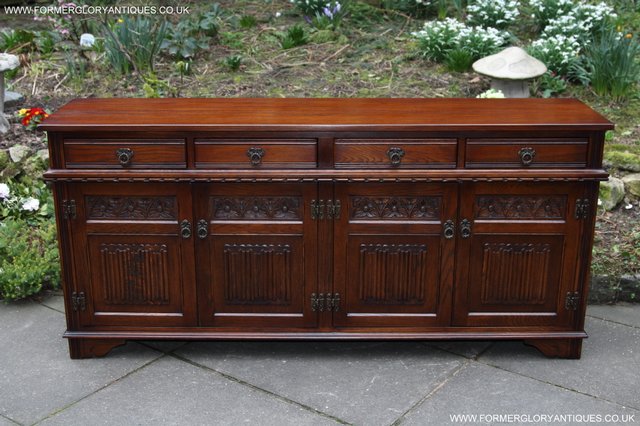 Preview of the first image of OLD CHARM TUDOR OAK SIDEBOARD DRESSER BASE CABINET TABLE.