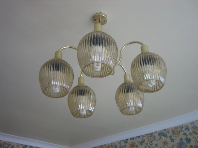 Preview of the first image of 5 light Centre light fitting inc glass shades and bulbs.