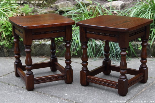 Image 9 of OLD CHARM TUDOR OAK NEST OF 4 COFFEE PHONE LAMP TABLES