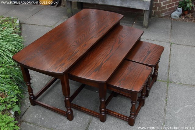 Image 11 of OLD CHARM TUDOR OAK NEST OF 4 COFFEE PHONE LAMP TABLES
