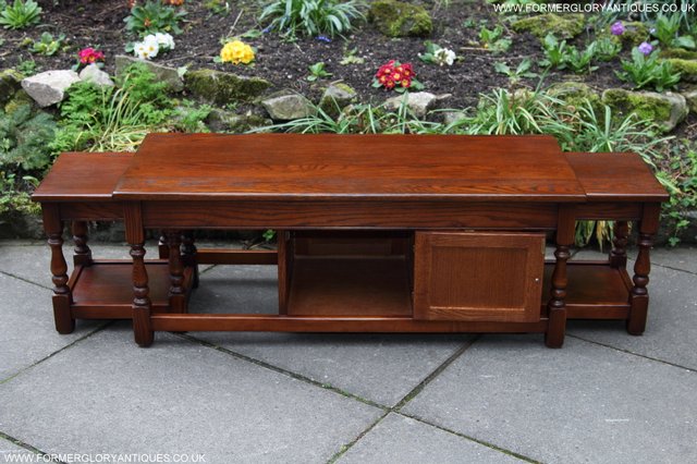 Image 3 of OLD CHARM NEST OF THREE OAK COFFEE TABLES CABINET TV STAND